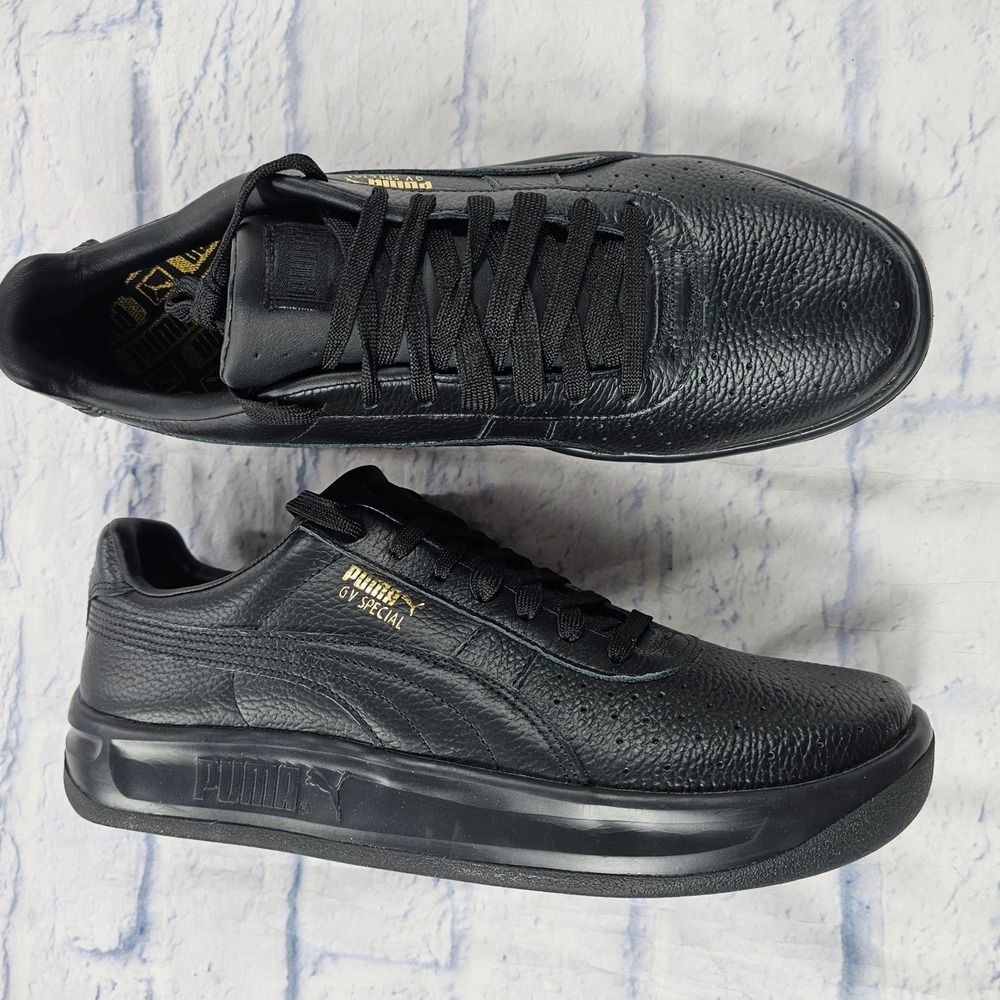 Puma GV Special Sneakers Mens 11 Black Tumbled Leather Gold Foil 366613-01